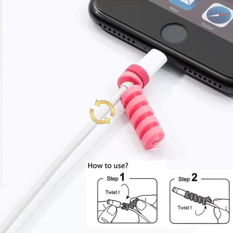 4Pcs Spiral Silicone Cable Protector for Android & iPhone – Durable Wire Saver