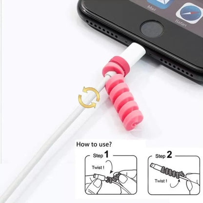4Pcs Spiral Silicone Cable Protector for Android & iPhone – Durable Wire Saver