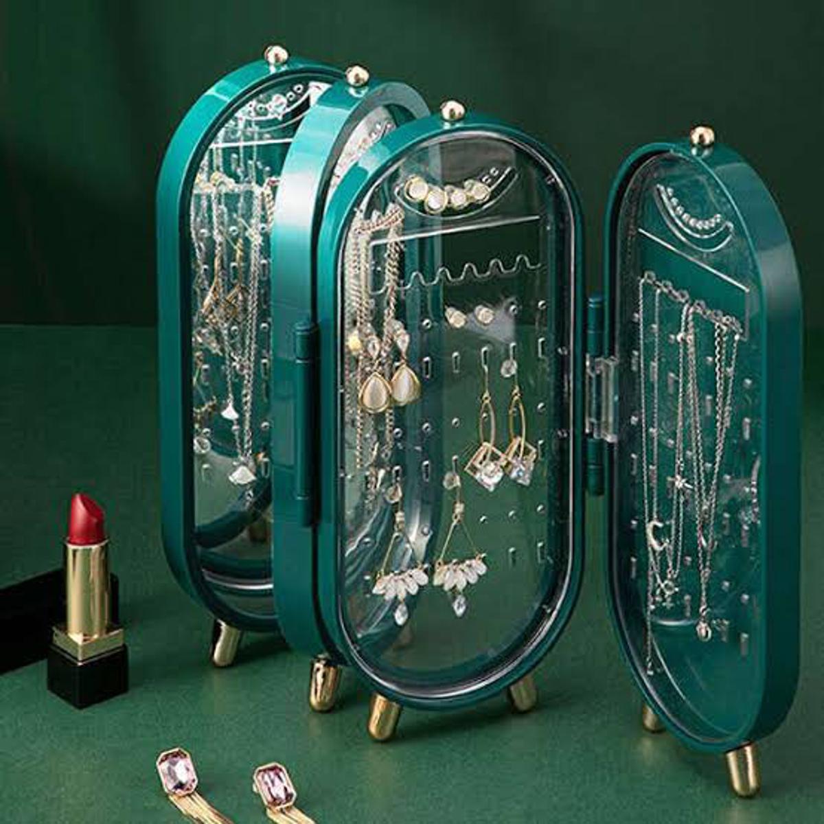 Green Foldable Jewelry Organizer – Travel Jewelry Storage Case with Zipper