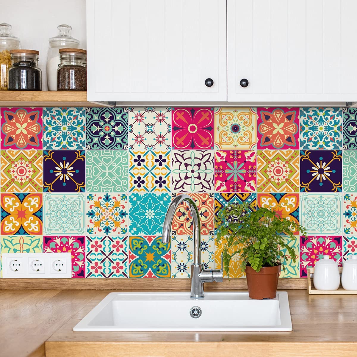 50Pcs Self Adhesive Wall Tile Stickers for Home Decor – Waterproof Kitchen & Bathroom Tiles