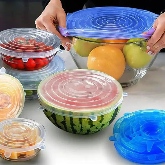 Pack of 6 Silicone Stretch Lids Cover – Reusable Food Storage Bowl Covers