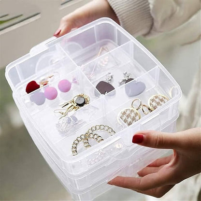 3 Layer 18 Grid Transparent Jewelry Storage Organizer | With 20 Days Money Back Guarantee