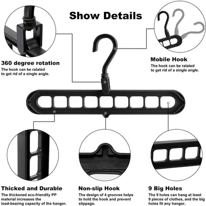 9-Hole Foldable Magic Hanger – Space-Saving Clothes Organizer for Wardrobe & Closet