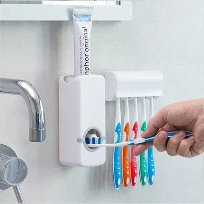 Toothpaste Dispenser & Brush Holder – Wall Mounted Automatic Toothpaste Squeezer