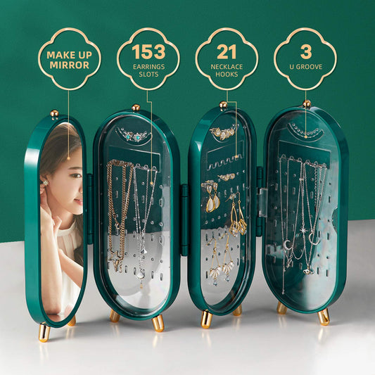 Green Foldable Jewelry Organizer – Travel Jewelry Storage Case with Zipper