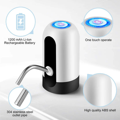 Portable Electric Water Dispenser | USB Rechargeable Automatic Bottle Pump | With 20-Day Money Back Guarantee |