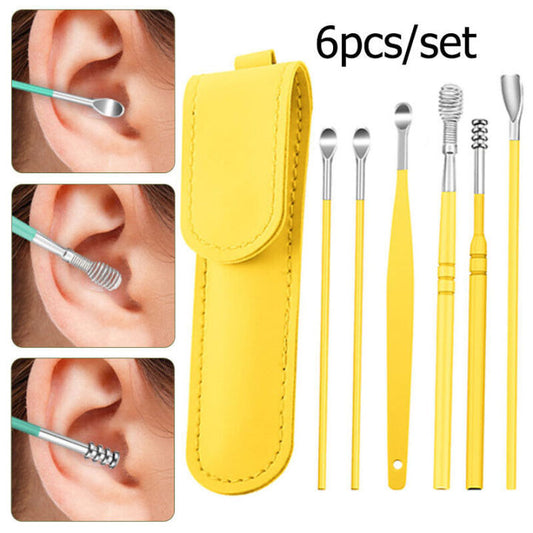 Ear Wax Cleaning Tools Kit with Leather Pouch | Stainless Steel Spring Curette Earwax Remover Set | With 20-Day Money Back Guarantee