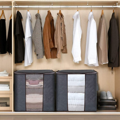 Grey Clothes Storage Organizer Bag – Foldable Fabric Zip Bag for Wardrobe & Closet
