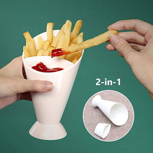 French Fries Dipping Cone – Ketchup Dipper & Veggie Holder | Snack & Condiment Server for Home & Parties | With 20-Day Money Back Guarantee
