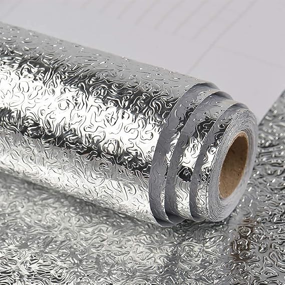 Aluminium Foil Sticker Silver | Waterproof, Oil-Proof Kitchen Shelf & Wall Protector | With 20-Day Money Back Guarantee