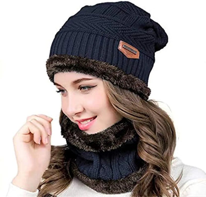 Winter’s 2 Pcs Hat & Neck Warmer Set | Unisex Knitted Beanie & Scarf Combo | With 20-Days Money Back Guarantee