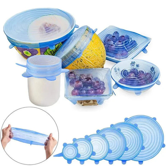 Pack of 6 Silicone Stretch Lids Cover – Reusable Food Storage Bowl Covers
