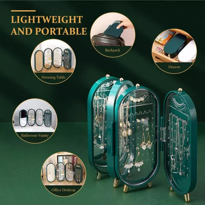 Green Foldable Jewelry Organizer – Travel Jewelry Storage Case with Zipper