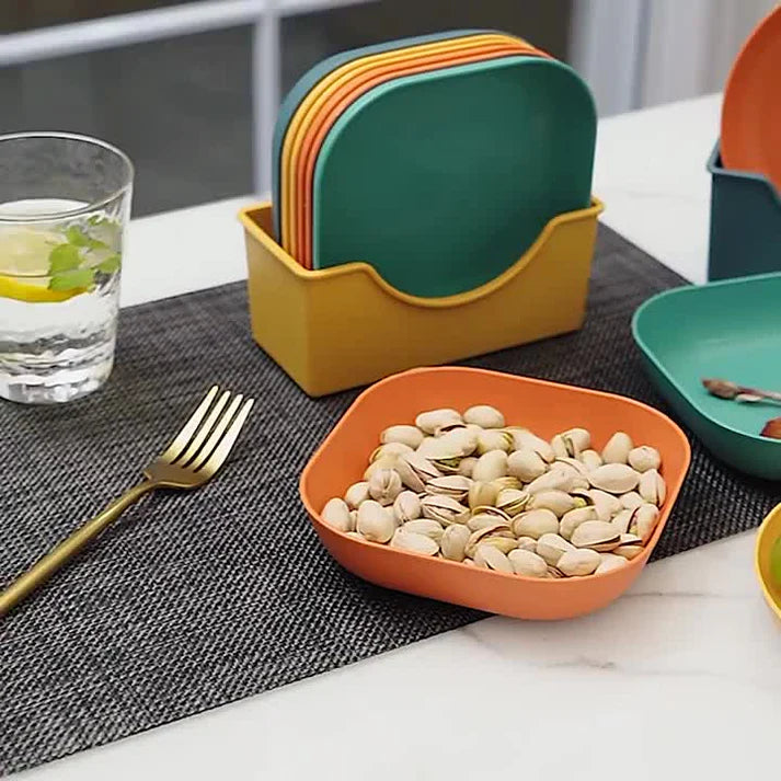 10Pcs Mini Snack Serving Plates with Stand – Stylish Tray Set for Dry Fruits, Sweets & Condiments