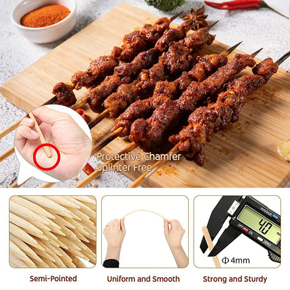 Wooden Skewers Sticks BBQ – Safe & Durable Bamboo Sticks for Grilling and Cooking