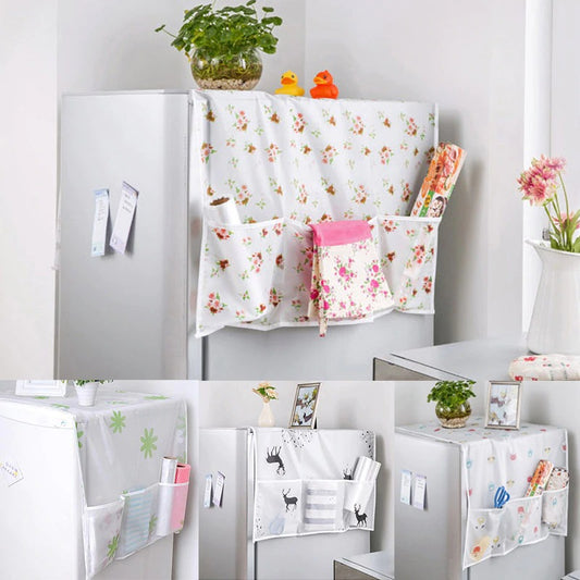 Fridge Cover Organizer – Dustproof Top Cover with Side Storage Pockets for Kitchen Essentials