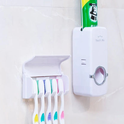 Toothpaste Dispenser & Brush Holder – Wall Mounted Automatic Toothpaste Squeezer