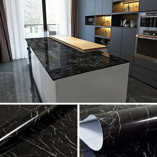 60x200cm Black Marble Adhesive Wallpaper – Self Adhesive Kitchen Wall Paper Sheet