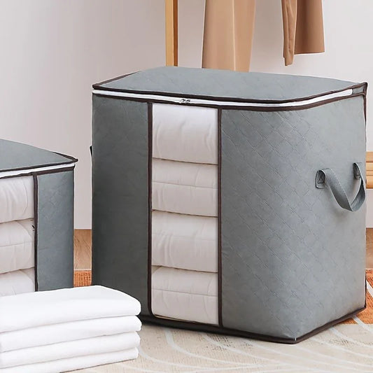 Grey Storage Organizer Bags (3Pcs) – Foldable Fabric Zip Bags for Clothes, Bedding & Wardrobe