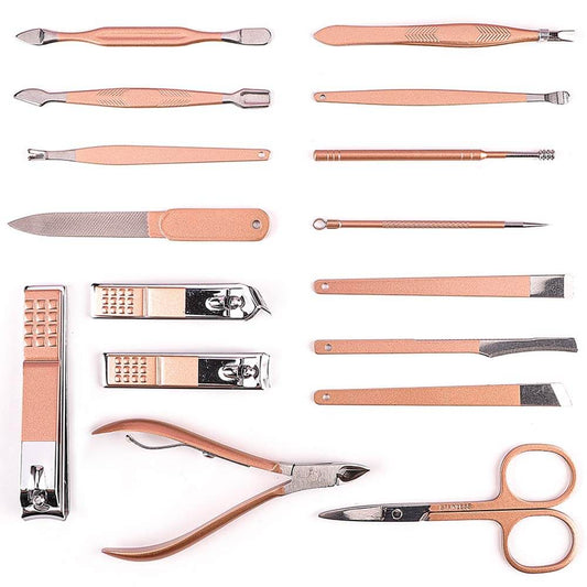 Manicure Pedicure Grooming Kit - Professional 16pcs Manicure Set - Stainless Steel Nail Clipper Set 20 days money back  guarantee