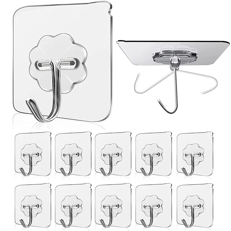 10Pcs Wall Adhesive Hooks – Heavy Duty Transparent Wall Hangers