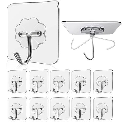 10Pcs Wall Adhesive Hooks – Heavy Duty Transparent Wall Hangers