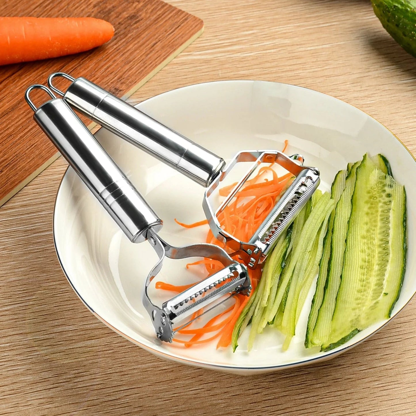 Julienne Vegetable Peeler – Stainless Steel Dual Blade Cutter for Veggies & Fruits