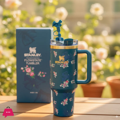 1200ml Flower Stanley Stainless Steel Tumbler | Heavy Weight with Steel Straw & Stopper | With 20-Day Money Back Guarantee