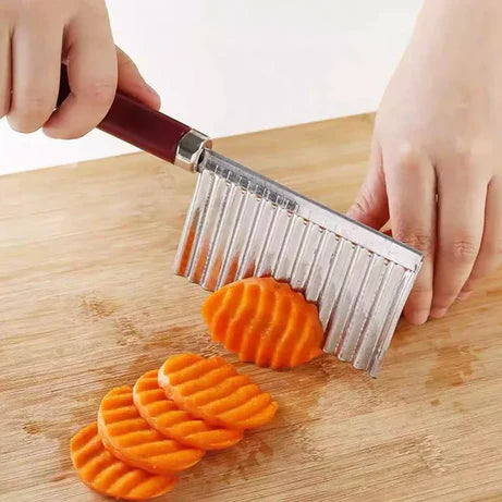 Stainless Steel Wavy Potato Fries Cutter Knife – Crinkle Blade for Chips, Vegetables & Snacks