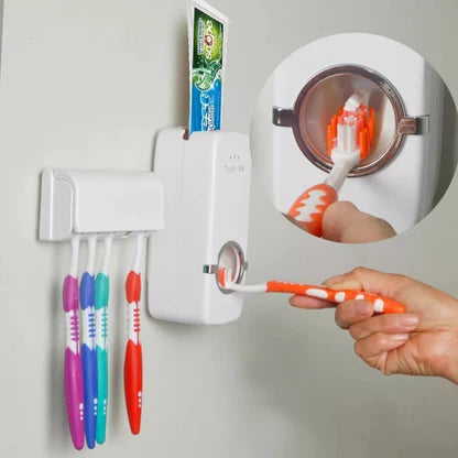 Toothpaste Dispenser & Brush Holder – Wall Mounted Automatic Toothpaste Squeezer