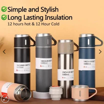 3 Cup Double-Layer Stainless Steel Vacuum Flask Set | Hot & Cold Thermos Bottle | With 20-Day Money Back Guarantee |