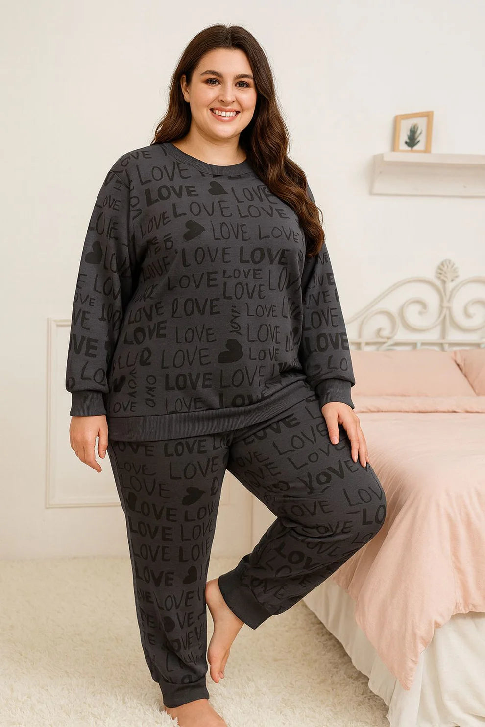 Winter Gray Love Co-Ord Set Women  Night Suit