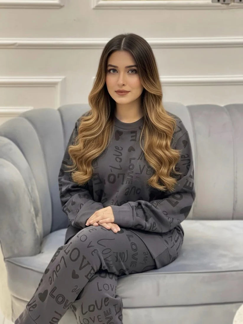 Winter Gray Love Co-Ord Set Women  Night Suit