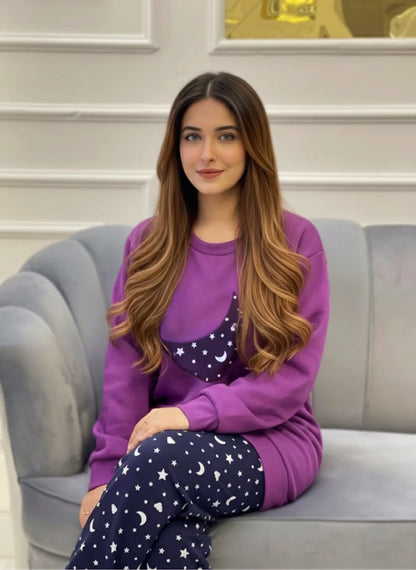 Winter Purple Time To Sleep Co-Ord Women  Set Night Suit