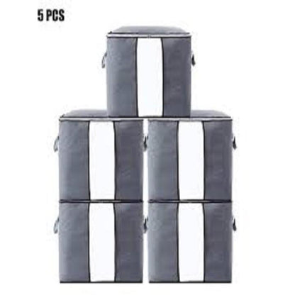 Grey Storage Organizer Bags (5Pcs) – Foldable Clothes & Blanket Storage Solution