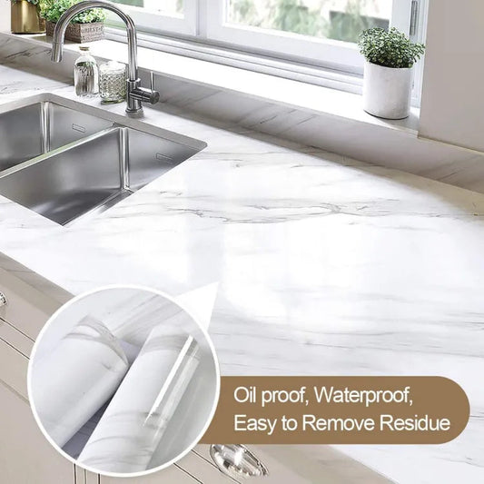 60x200cm White Marble Adhesive Wallpaper – Self Adhesive Kitchen Wall Paper Sheet