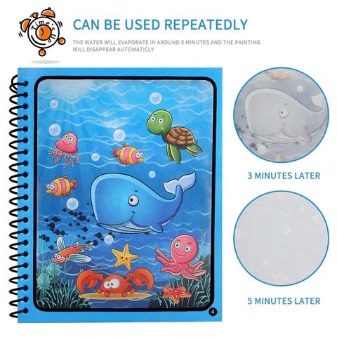 Magic Water Quick Dry Coloring Doodle Book – Reusable Kids Drawing & Learning Book