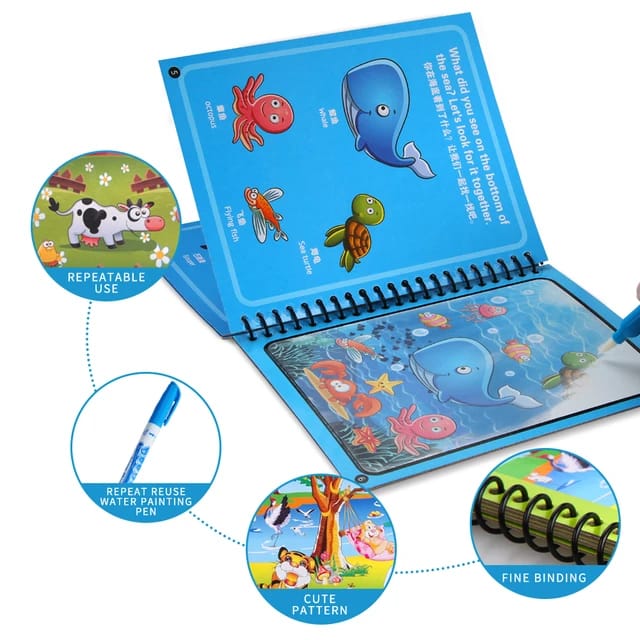 Magic Water Quick Dry Coloring Doodle Book – Reusable Kids Drawing & Learning Book