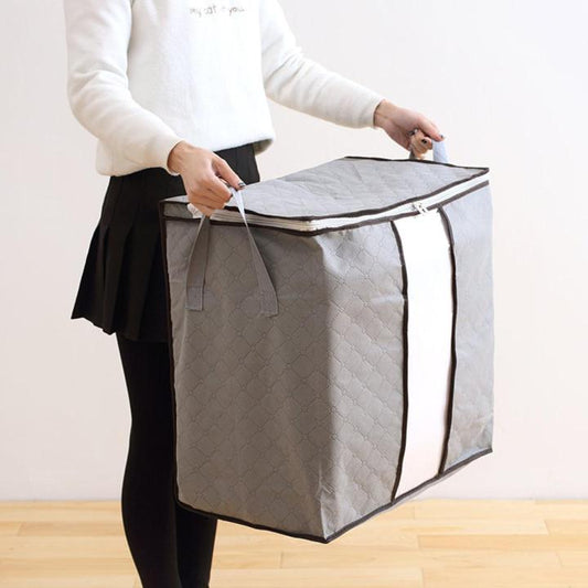 Grey Storage Organizer Bags (3Pcs) – Foldable Fabric Zip Bags for Clothes, Bedding & Wardrobe
