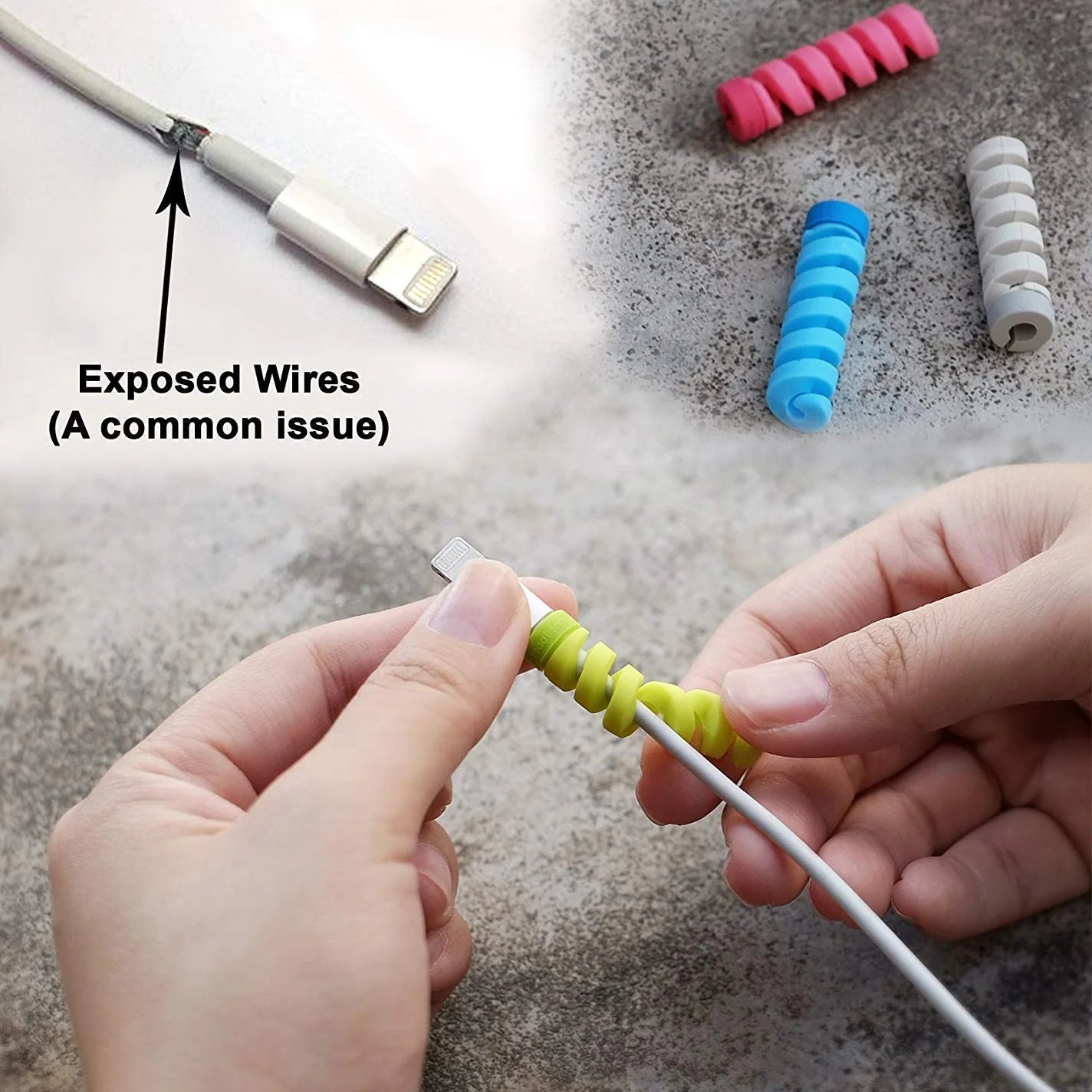 4Pcs Spiral Silicone Cable Protector for Android & iPhone – Durable Wire Saver