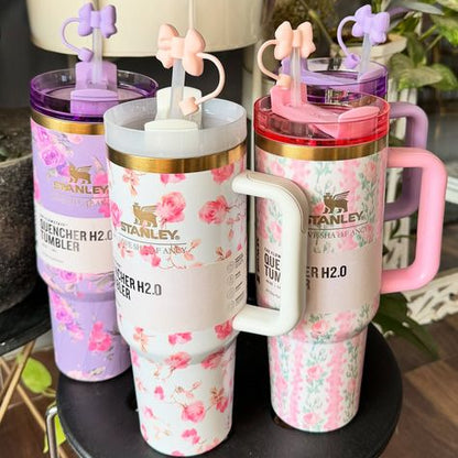 1200ml Flower Stanley Stainless Steel Tumbler | Heavy Weight with Steel Straw & Stopper | With 20-Day Money Back Guarantee