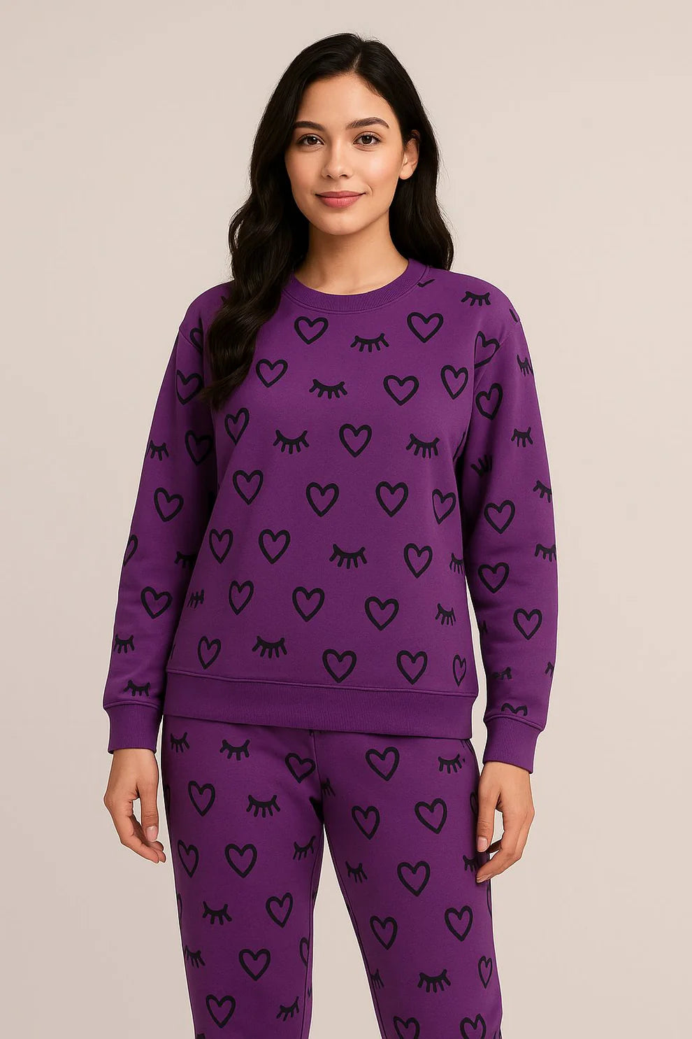 Winter Purple Sleepy Love Co-Ord Set Women  Night Suit