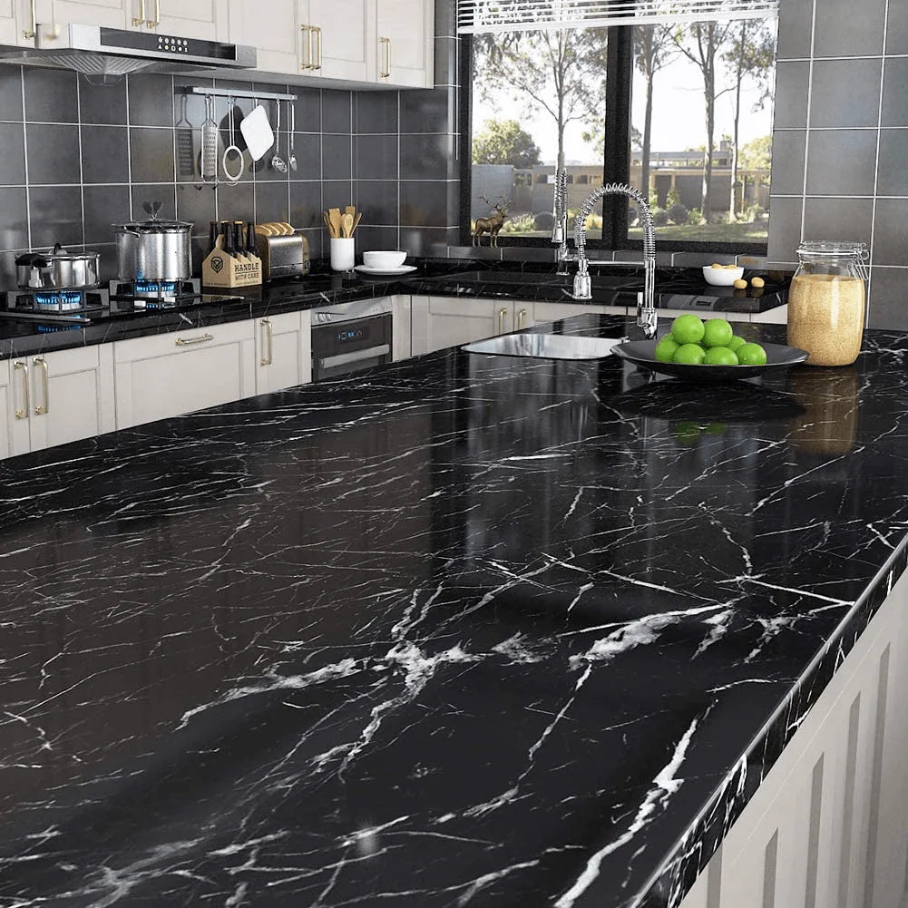 60x200cm Black Marble Adhesive Wallpaper – Self Adhesive Kitchen Wall Paper Sheet
