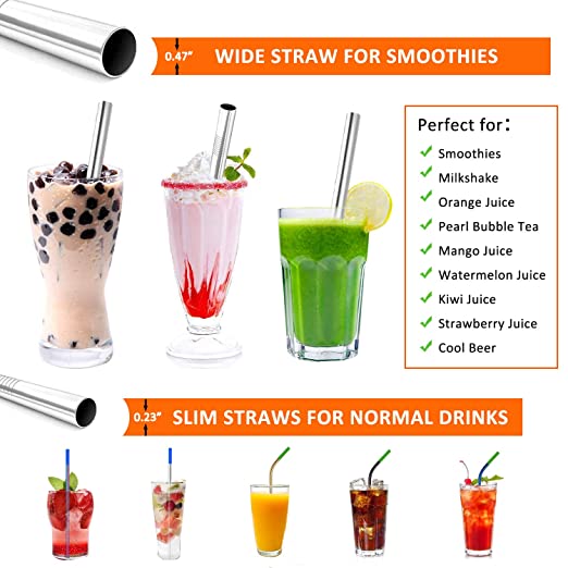 3Pcs Stainless Steel Metal Drinking Straw Reusable Straws with Cleaner Brush