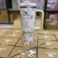 1200ml Flower Stanley Stainless Steel Tumbler | Heavy Weight with Steel Straw & Stopper | With 20-Day Money Back Guarantee