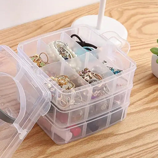 3 Layer 18 Grid Transparent Jewelry Storage Organizer | With 20 Days Money Back Guarantee