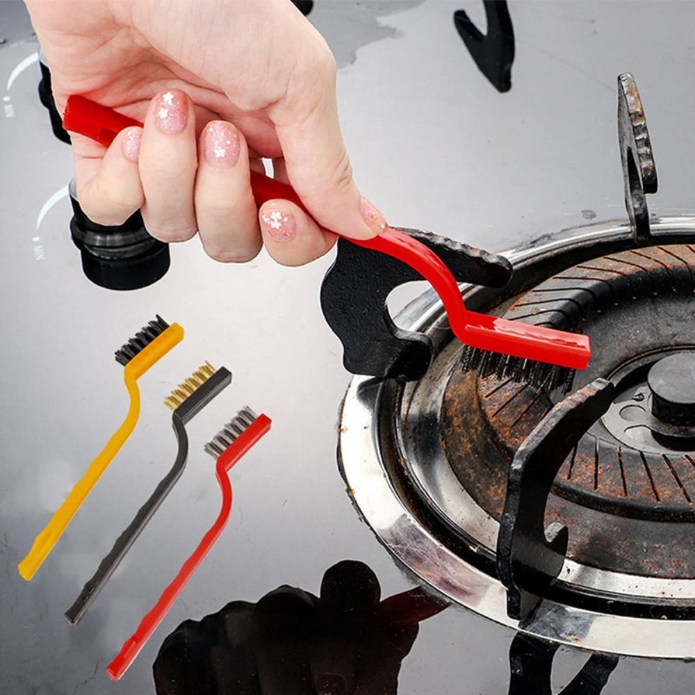 3pcs Gas Stove Wire Cleaning Brush Set – Metal, Copper & Nylon Brushes for Burners, Grates & Ovens
