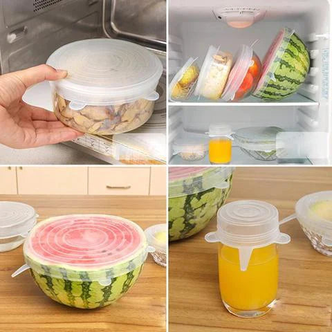 Pack of 6 Silicone Stretch Lids Cover – Reusable Food Storage Bowl Covers